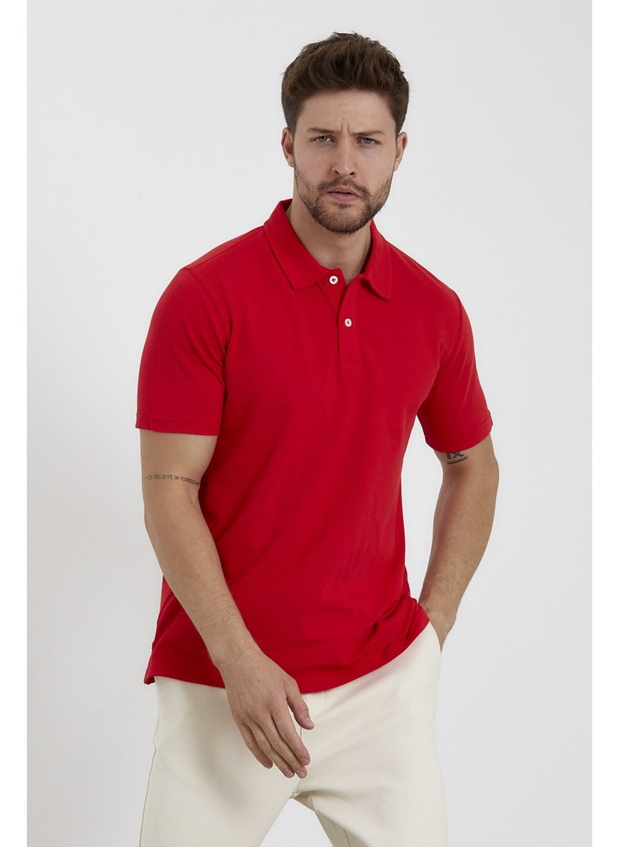 Odelon Men's Basic Polo Neck T-Shirt (Regular Fit) Red  - Image 3