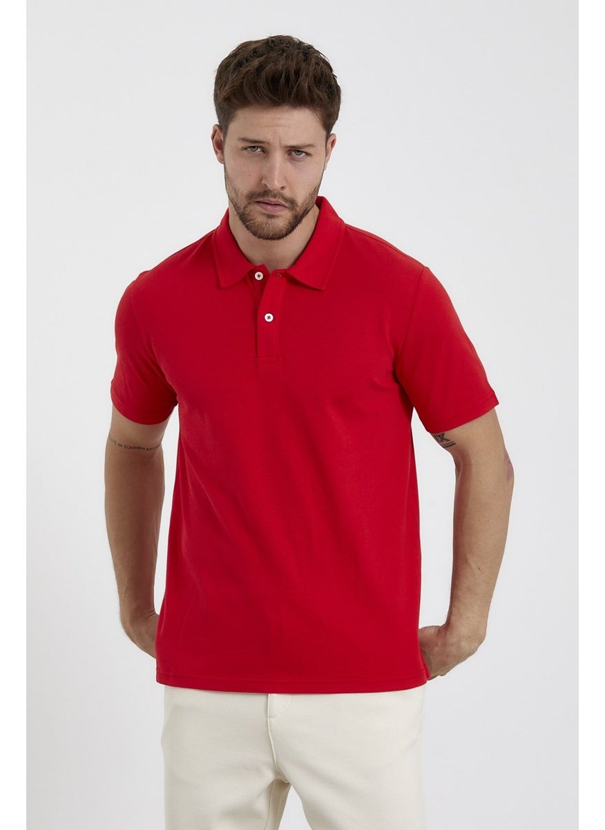Odelon Men's Basic Polo Neck T-Shirt (Regular Fit) Red  - Image 2