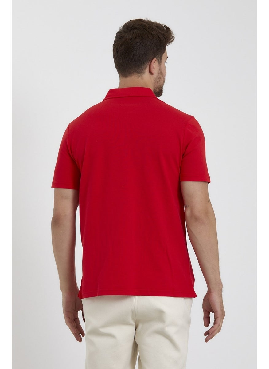 Odelon Men's Basic Polo Neck T-Shirt (Regular Fit) Red  - Image 4