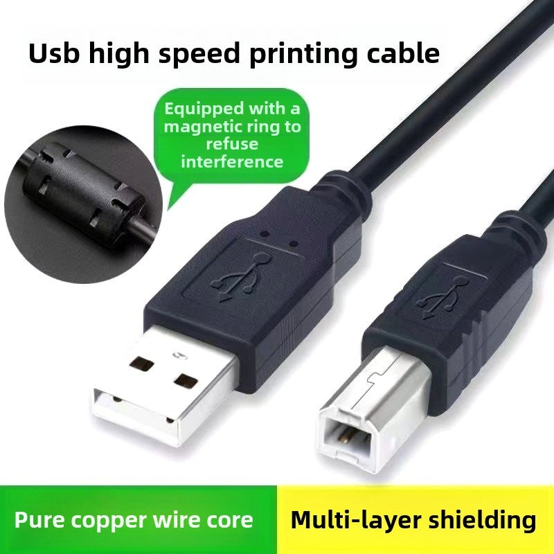 High-Speed 2.0 USB Printer Cable Black Copper Square Port 1.5m 3m 5m Magnetic Ring Color Packaging ZUS002 printing line 