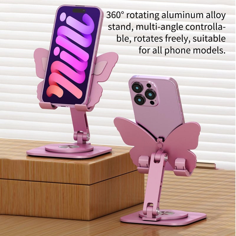 Pink Aluminum Alloy 360 Rotating Foldable Phone Stand For Desk Office Travel - Image 4