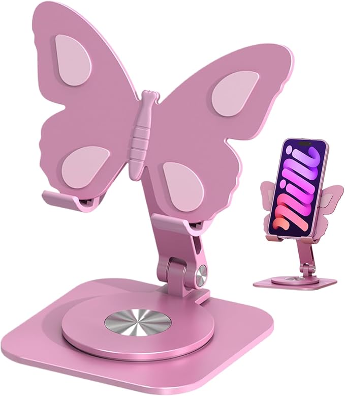 Pink Aluminum Alloy 360 Rotating Foldable Phone Stand For Desk Office Travel - Image 1