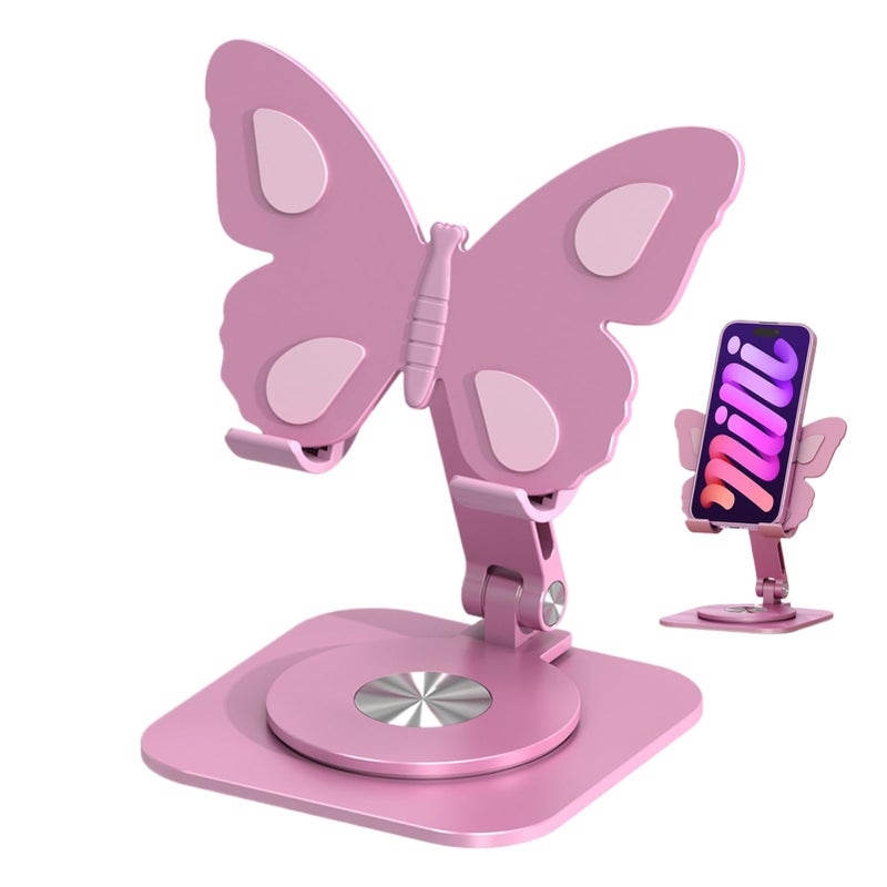 Pink Aluminum Alloy 360 Rotating Foldable Phone Stand For Desk Office Travel - Image 2