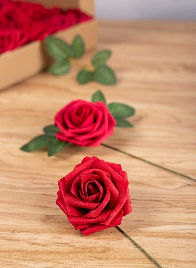Exoment 25pcs Artificial Flower Foam Rose Real Touch Roses Flower Heads with Stem for DIY Wedding Bouquets Centerpieces Arrangements Party Baby Shower Home Decor (Dark Red) - Image 4