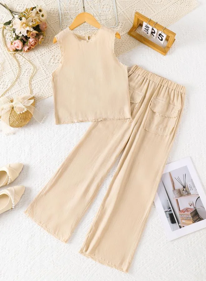 تايك تو مجموعة من بنطال بأرجل واسعة وبلوزة بدون أكمام