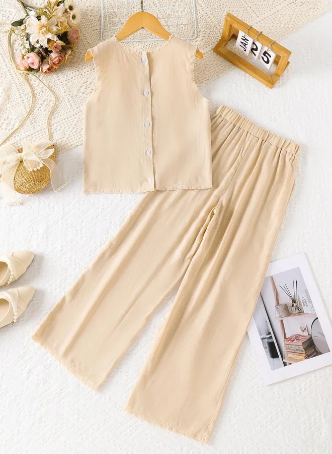 تايك تو مجموعة من بنطال بأرجل واسعة وبلوزة بدون أكمام