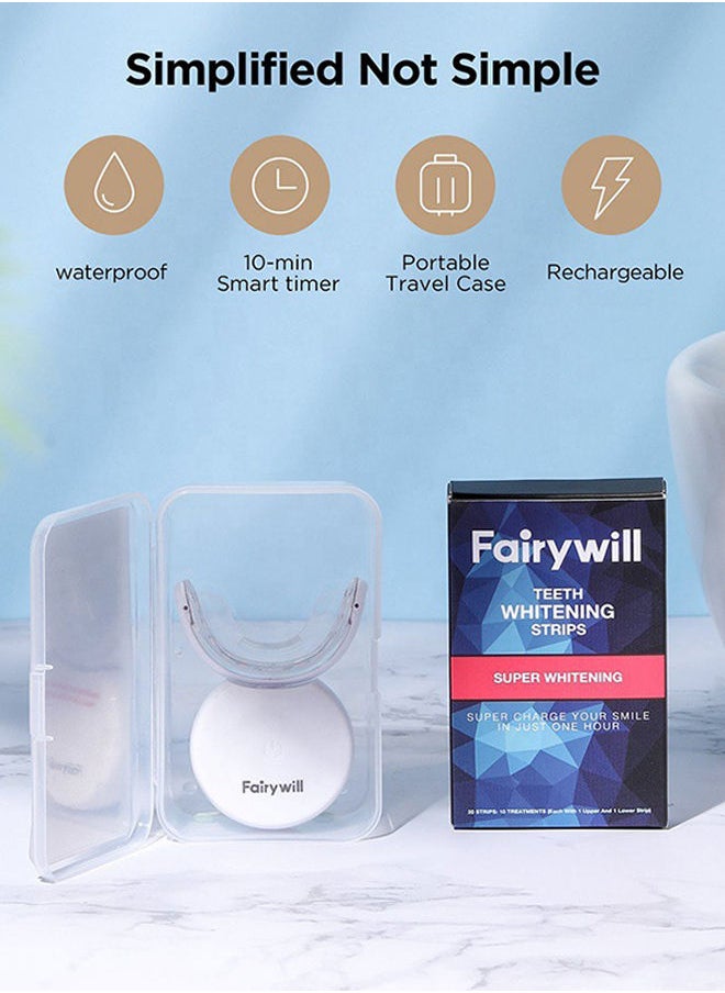 Fairywill - Teeth Whitening Kit with led Light, Teeth Whitening Strips for Teeth Sensitive, 10 Min Fast Whitening Teeth, Helps to Remove Stains from Coffee, Smoking, Wines(Light +Strips) - Image 1