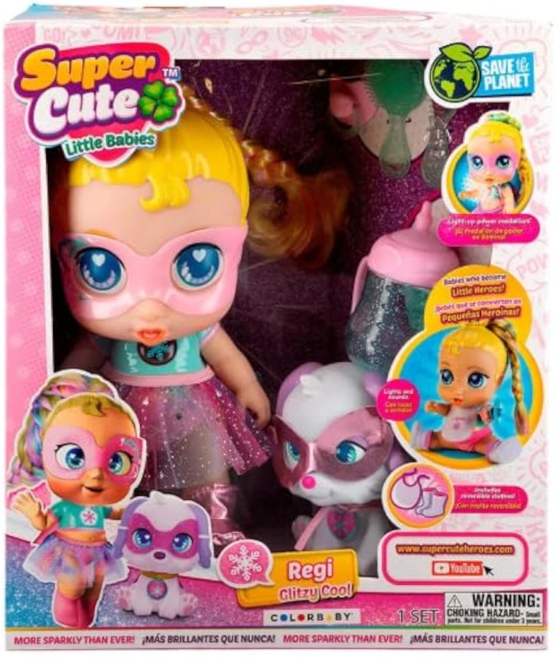 سوفت دمية أطفال صغيرة فائقة الجمال براقة ورائعة مع حيوان أليف وفستان لامع وشعر أشقر