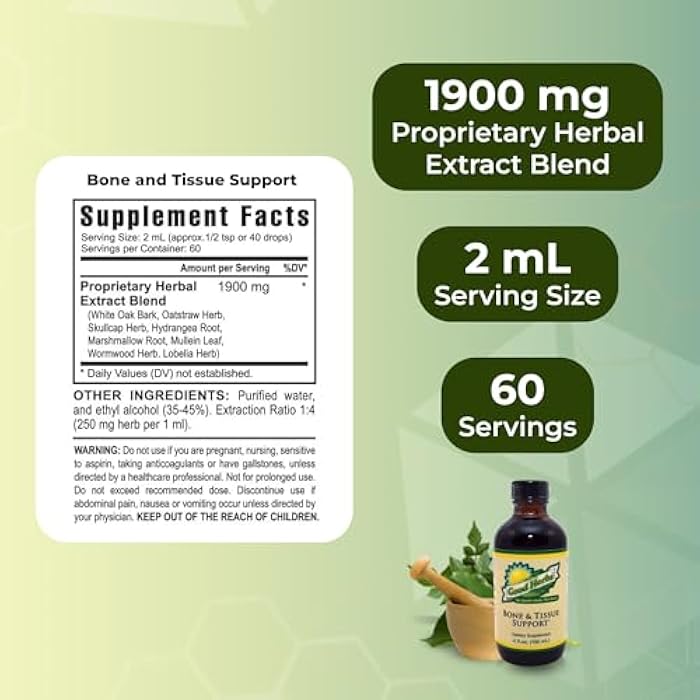 Youngevity Bone and Tissue Support - Organic & Wild Crafted Herbs - White Oak Bark, Skullcap, Oatstraw, Hydrangea, Marshmallow, Mullein, Wormwood, Lobelia - Good Herbs - (4 Fl Oz) - Image 3