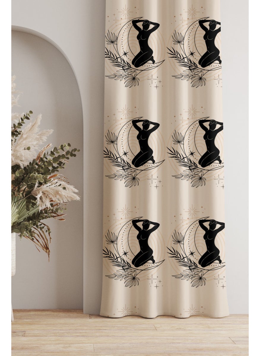 Ays Home - Abstract Pattern Cream Black Background Curtain - Image 1