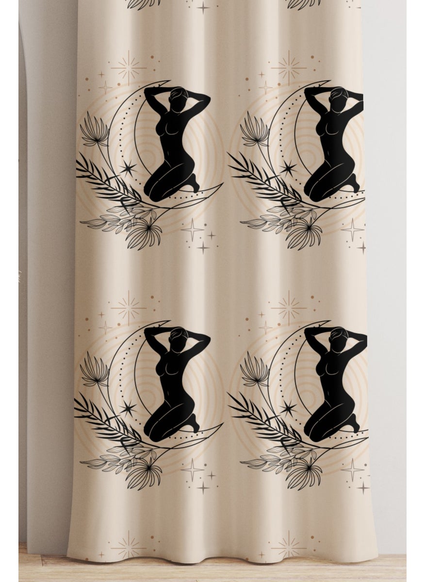 Ays Home - Abstract Pattern Cream Black Background Curtain - Image 1
