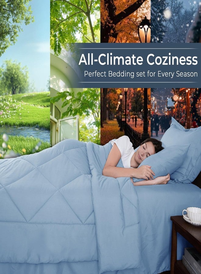 HEVUMYI Light Blue Queen Comforter Set - 7-Piece All Season Bed in a Bag Queen, Ultra Soft Bedding Set with Comforter, Flat Sheet, Fitted Sheet, Pillowcases, Pillow Shams - Image 3
