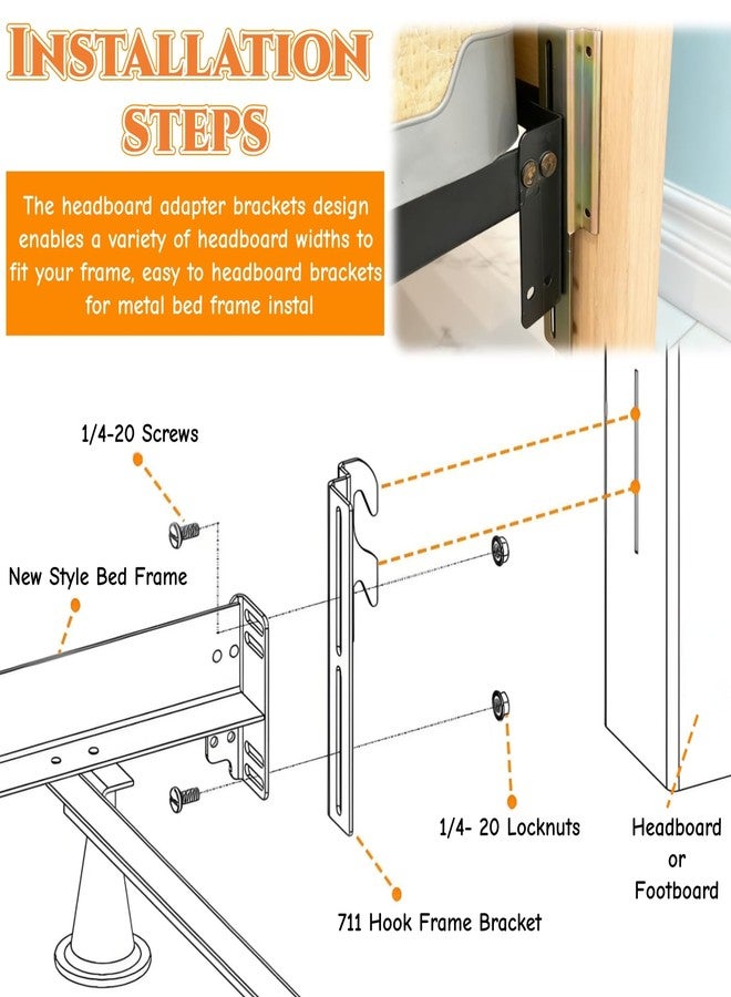 Acshio Set of 4 Bed Frame Conversion Brackets, Bolt On to Hook On Headboard Adapter Brackets, Adjustable Bed Rail Hook Plate Adapter Headboard Attachment Kit for Attach Bed Rail to Headboard - Image 3