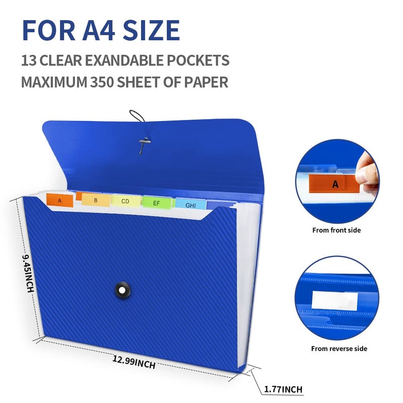 Nicecho Expanding File Folder, 13 Pockets Accordian File Holder Organizer, A4 Letter Size Paper Document Receipt Organizer Accordion Filing Folder for Classroom, Home, Office and Travel - Image 3