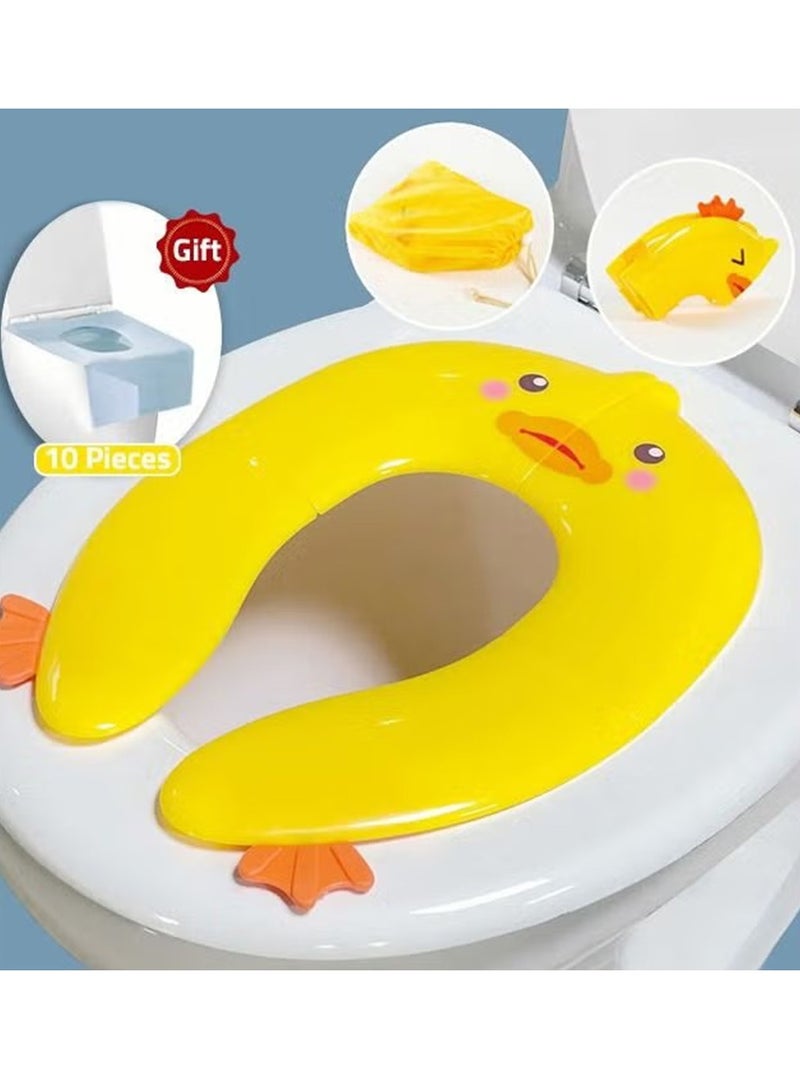 Foldable Portable Travel Potty Training Seat and 10 PCS Extra Large Toilet Seats Covers Disposable Waterproof for Boys Girls, Toddlers Potty Training in Public Restrooms - Image 1