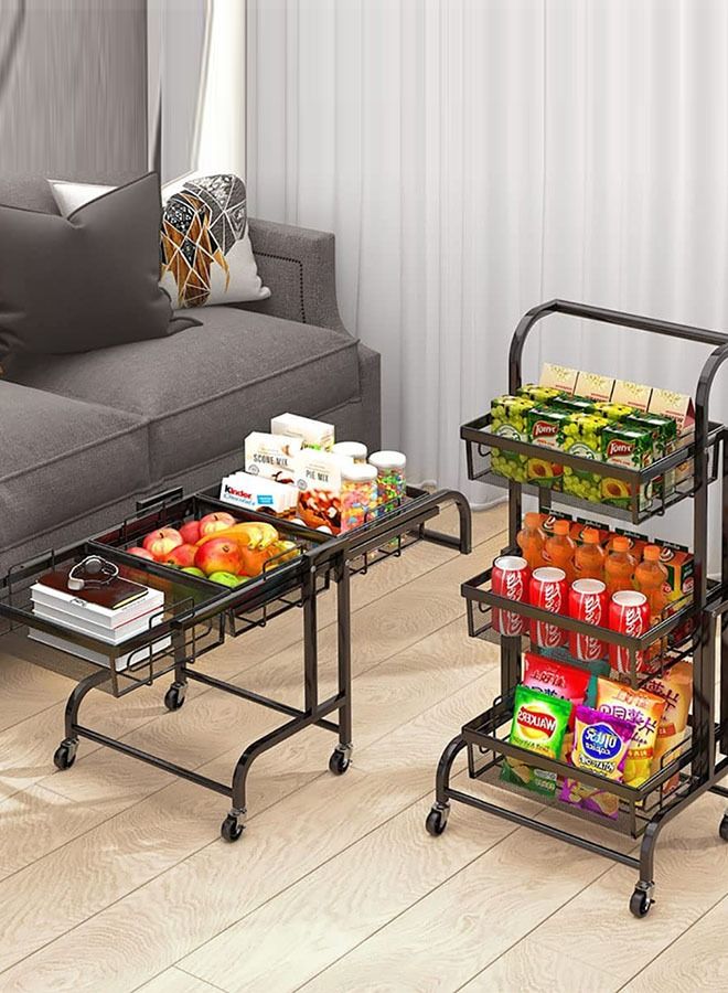 Kitchen Rack Metal Utility Shelves Multi-layer Floor Vegetable Fruit Baskets Organizer Racks Rolling Cart Storage Racks Extendable 180 Degrees  - Image 1