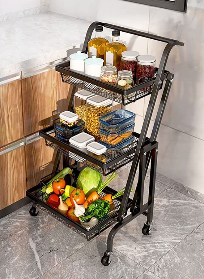 Kitchen Rack Metal Utility Shelves Multi-layer Floor Vegetable Fruit Baskets Organizer Racks Rolling Cart Storage Racks Extendable 180 Degrees  - Image 2