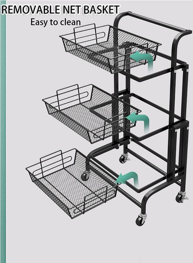 Kitchen Rack Metal Utility Shelves Multi-layer Floor Vegetable Fruit Baskets Organizer Racks Rolling Cart Storage Racks Extendable 180 Degrees  - Image 4