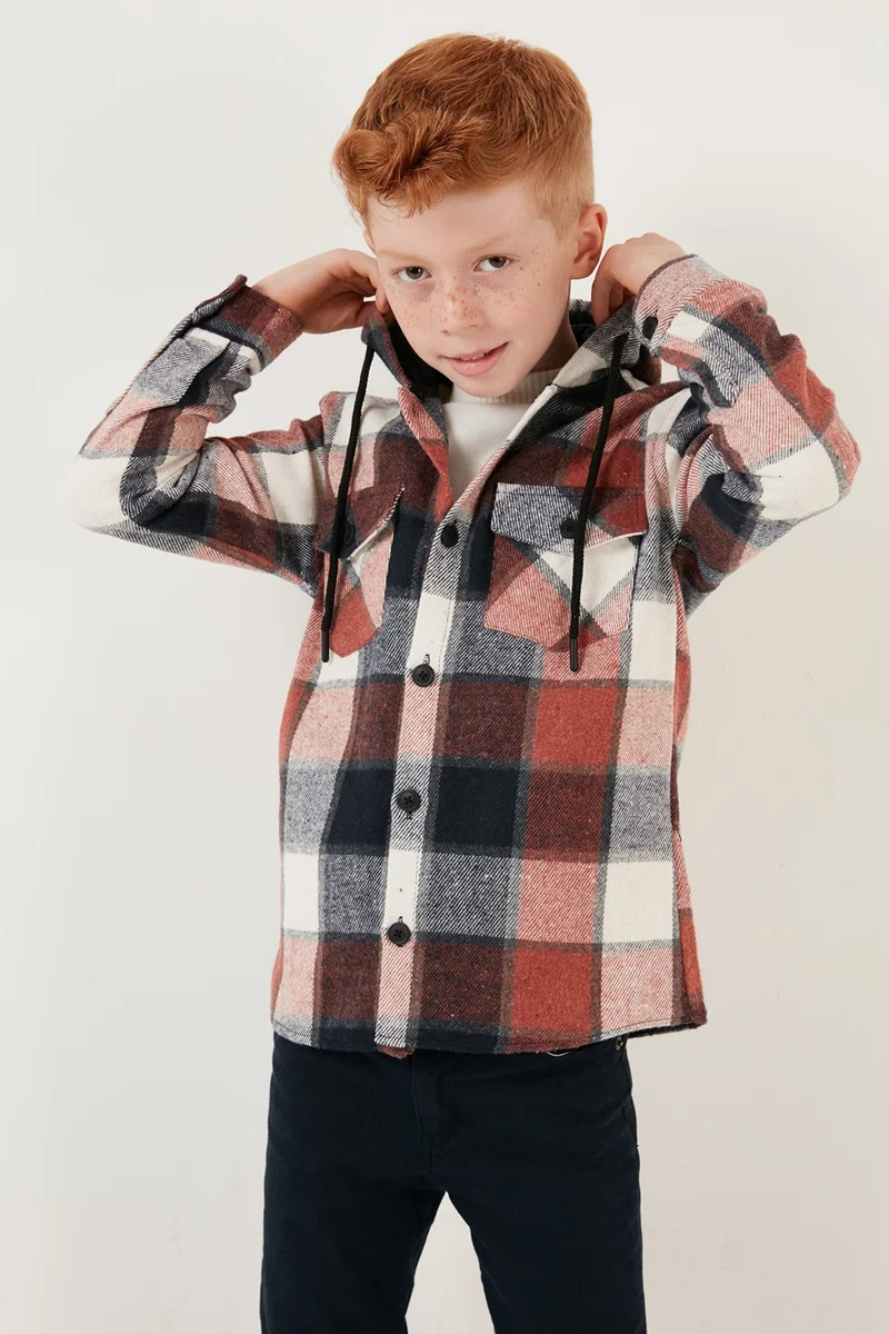 Lela Hooded Double Pocket Plaid Winter Lumberjack Shirt Boy's Shirt CF24W81778