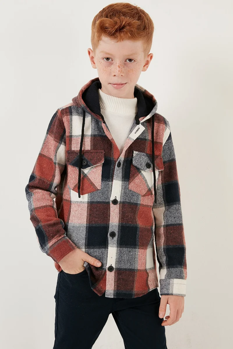 Lela Hooded Double Pocket Plaid Winter Lumberjack Shirt Boy's Shirt CF24W81778