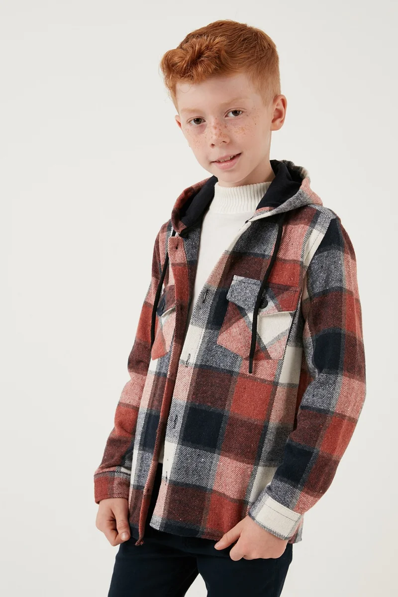 Lela Hooded Double Pocket Plaid Winter Lumberjack Shirt Boy's Shirt CF24W81778