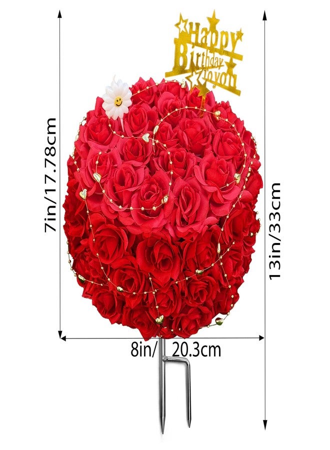 ALL SPECIAL Silk Cake for Cemetery Headstone, with A Ground Stake, Artificial Grave Tombstone Gravesite Decor, Handcrafted Fake Birthday Flowers Cake for Mother's Day,Memorial Day,Veterans Graveside (Red) - Image 3
