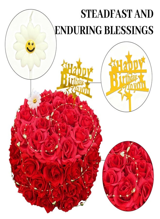 ALL SPECIAL Silk Cake for Cemetery Headstone, with A Ground Stake, Artificial Grave Tombstone Gravesite Decor, Handcrafted Fake Birthday Flowers Cake for Mother's Day,Memorial Day,Veterans Graveside (Red) - Image 5