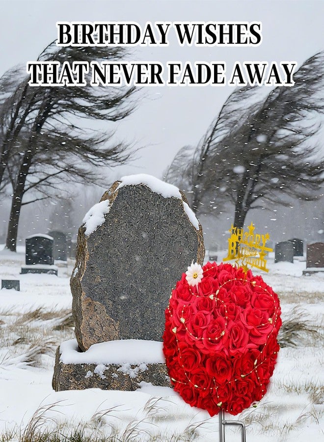 ALL SPECIAL Silk Cake for Cemetery Headstone, with A Ground Stake, Artificial Grave Tombstone Gravesite Decor, Handcrafted Fake Birthday Flowers Cake for Mother's Day,Memorial Day,Veterans Graveside (Red) - Image 2
