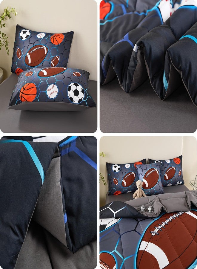ASKOTU 4 Pcs Sports Bedding Set for Boys Twin, Basketball Baseball Football Soccer Bedding Twin Boys Comforter Set - Image 5