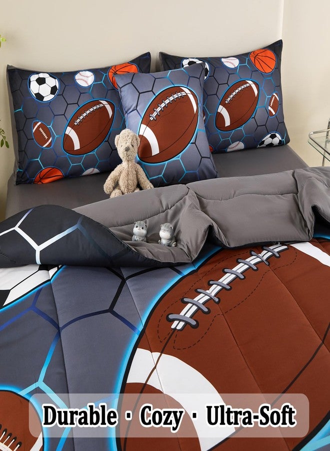 ASKOTU 4 Pcs Sports Bedding Set for Boys Twin, Basketball Baseball Football Soccer Bedding Twin Boys Comforter Set - Image 3