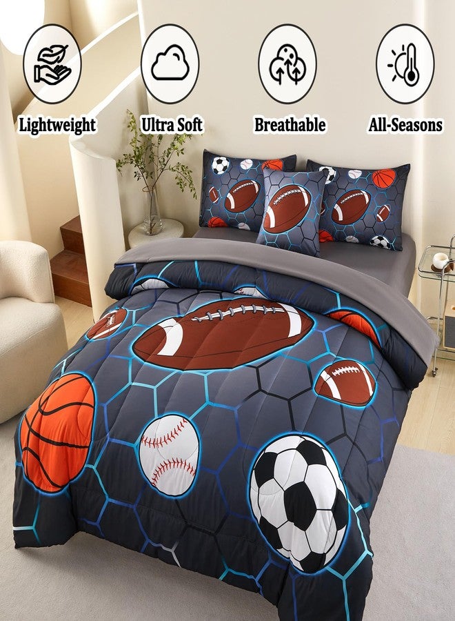 ASKOTU 4 Pcs Sports Bedding Set for Boys Twin, Basketball Baseball Football Soccer Bedding Twin Boys Comforter Set - Image 4
