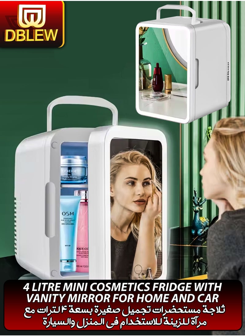 DBLEW - Portable Mini Makeup Fridge 4L Capacity Portable Small Refrigerator Cooler or Warmer With Vanity Mirror Door for Skincare Beauty Cosmetics Saloon Drinks Food Home Bedroom Dormitory Office and Car - Image 1