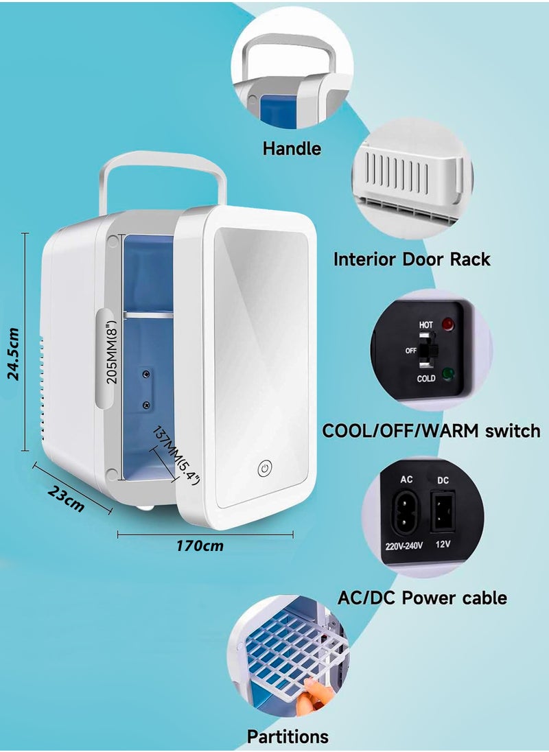 DBLEW - Portable Mini Makeup Fridge 4L Capacity Portable Small Refrigerator Cooler or Warmer With Vanity Mirror Door for Skincare Beauty Cosmetics Saloon Drinks Food Home Bedroom Dormitory Office and Car - Image 1