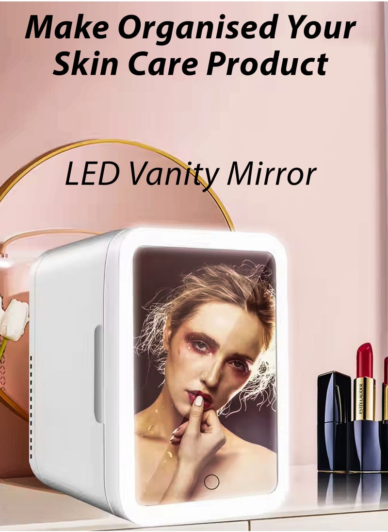 DBLEW - Portable Mini Makeup Fridge 4L Capacity Portable Small Refrigerator Cooler or Warmer With Vanity Mirror Door for Skincare Beauty Cosmetics Saloon Drinks Food Home Bedroom Dormitory Office and Car - Image 1