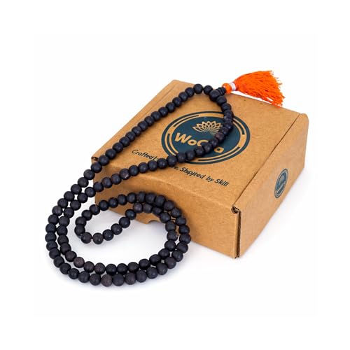 WoCra® 100% Natural Karungali Malai 8mm Original - 108 Beads Government Lab Certified Genuine Black Ebony Wood Mala Necklace for Spiritual Growth & Meditation, Premium Elastic thread, Unpolished Prayer Beads for Men Women | 1 Piece - Image 1