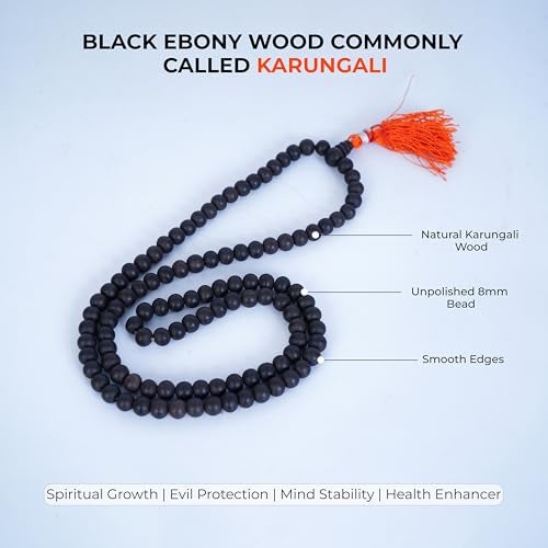 WoCra® 100% Natural Karungali Malai 8mm Original - 108 Beads Government Lab Certified Genuine Black Ebony Wood Mala Necklace for Spiritual Growth & Meditation, Premium Elastic thread, Unpolished Prayer Beads for Men Women | 1 Piece - Image 4