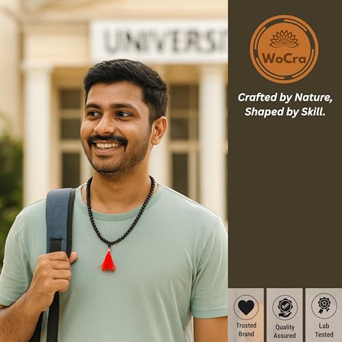 WoCra® 100% Natural Karungali Malai 8mm Original - 108 Beads Government Lab Certified Genuine Black Ebony Wood Mala Necklace for Spiritual Growth & Meditation, Premium Elastic thread, Unpolished Prayer Beads for Men Women | 1 Piece - Image 2