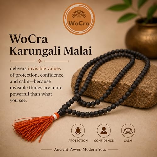 WoCra® 100% Natural Karungali Malai 8mm Original - 108 Beads Government Lab Certified Genuine Black Ebony Wood Mala Necklace for Spiritual Growth & Meditation, Premium Elastic thread, Unpolished Prayer Beads for Men Women | 1 Piece - Image 3
