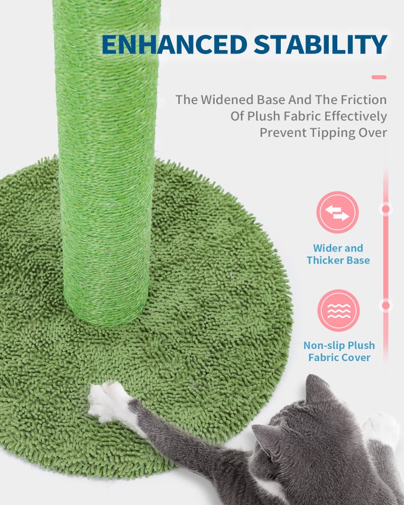 MADE 4 PETS Made4Pets Cat Scratching Post, 25.6" Cactus Cat Scratcher Kitten Scratch Post with Sisal Rope for Indoor Cats Claw Scratcher, Vertical Green Cat Tree with Dangling Ball for Kitties Medium - Image 5