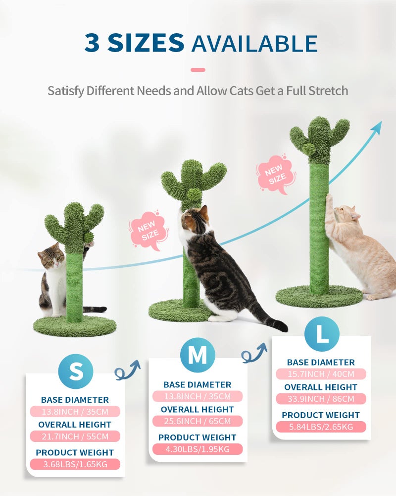 MADE 4 PETS Made4Pets Cat Scratching Post, 25.6" Cactus Cat Scratcher Kitten Scratch Post with Sisal Rope for Indoor Cats Claw Scratcher, Vertical Green Cat Tree with Dangling Ball for Kitties Medium - Image 2