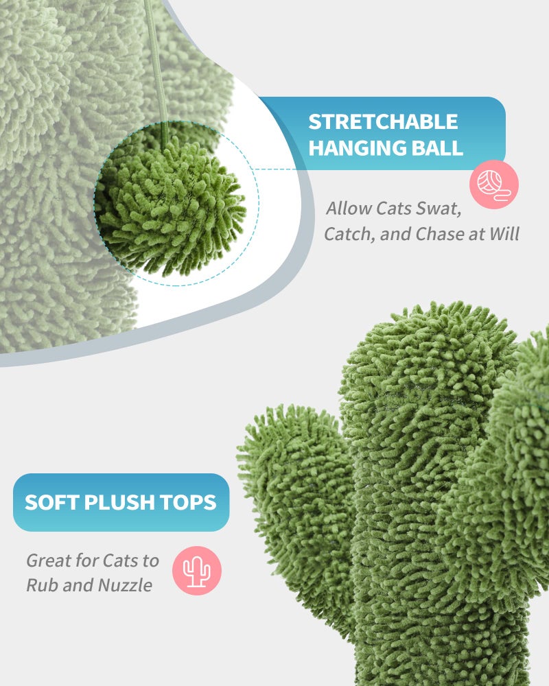 MADE 4 PETS Made4Pets Cat Scratching Post, 25.6" Cactus Cat Scratcher Kitten Scratch Post with Sisal Rope for Indoor Cats Claw Scratcher, Vertical Green Cat Tree with Dangling Ball for Kitties Medium - Image 3