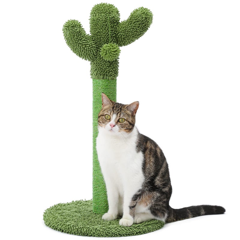 MADE 4 PETS Made4Pets Cat Scratching Post, 25.6" Cactus Cat Scratcher Kitten Scratch Post with Sisal Rope for Indoor Cats Claw Scratcher, Vertical Green Cat Tree with Dangling Ball for Kitties Medium - Image 1