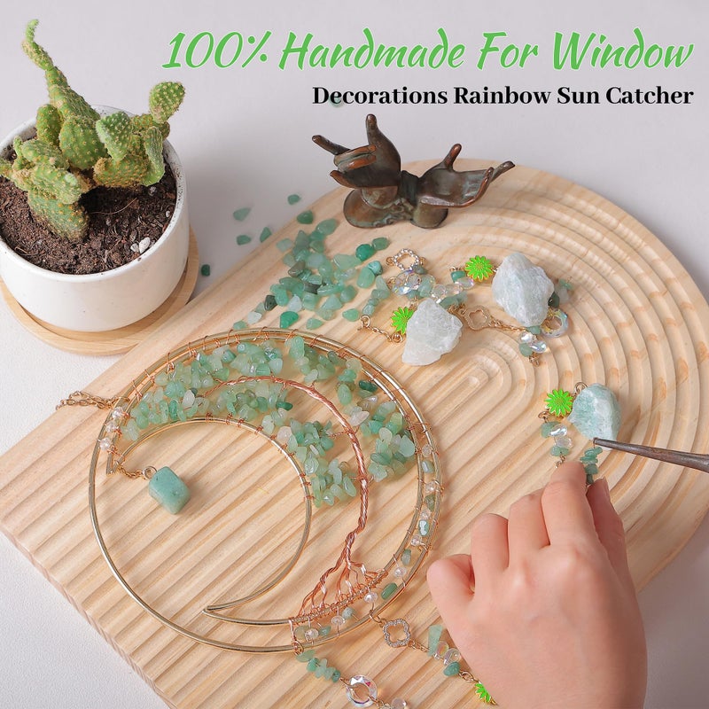Dreamsum Tree of Life Dream Catcher Green Fluorite Dream Catcher Crystals for Windows Wall Decor with Healing Crystal Stone & Fluorite Crystal Dream Catchers for Adults for Bedroom Home Decor - Image 3