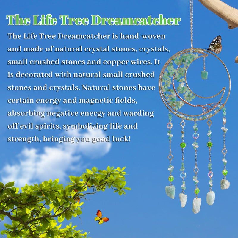 Dreamsum Tree of Life Dream Catcher Green Fluorite Dream Catcher Crystals for Windows Wall Decor with Healing Crystal Stone & Fluorite Crystal Dream Catchers for Adults for Bedroom Home Decor - Image 4