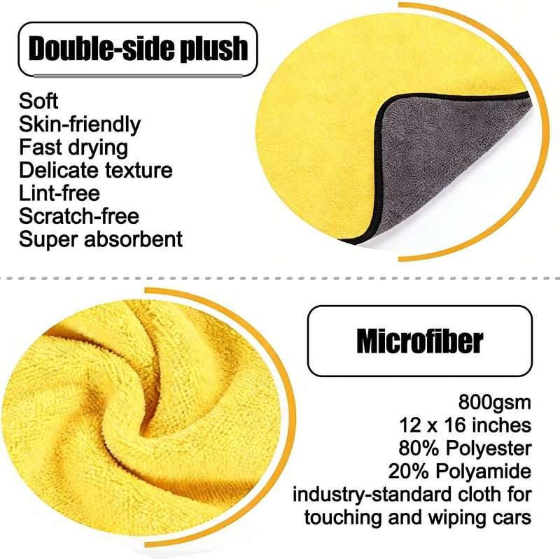 Cestbella Car Drying Towel 40x30cm 5Pack, 800GSM Super Absorbent Microfiber Car Cleaning Cloth, Lint Free Scratch Resistant Auto Detailing Towel 2 Color Reusable Auto Wash Cloth for Vehicle Window Kitchen Glass - Image 5