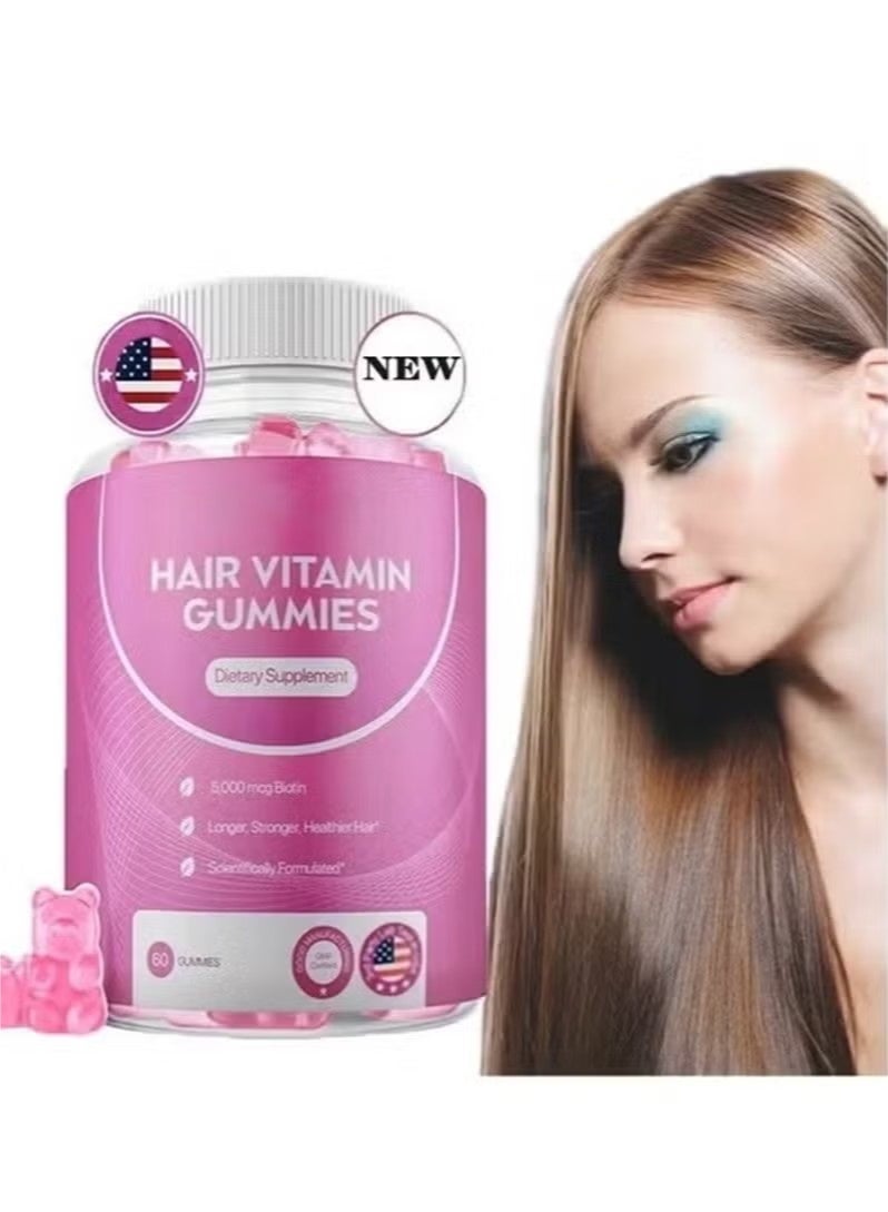 فيتامين عصائر نمو الشعر للنساء والرجال - عصائر الشعر النباتية مع 5000mcg البيوتين - فيتامينات الشعر للشعر القوي والصحي - ملحق البيوتين العصائر - 60 العد - Image 1