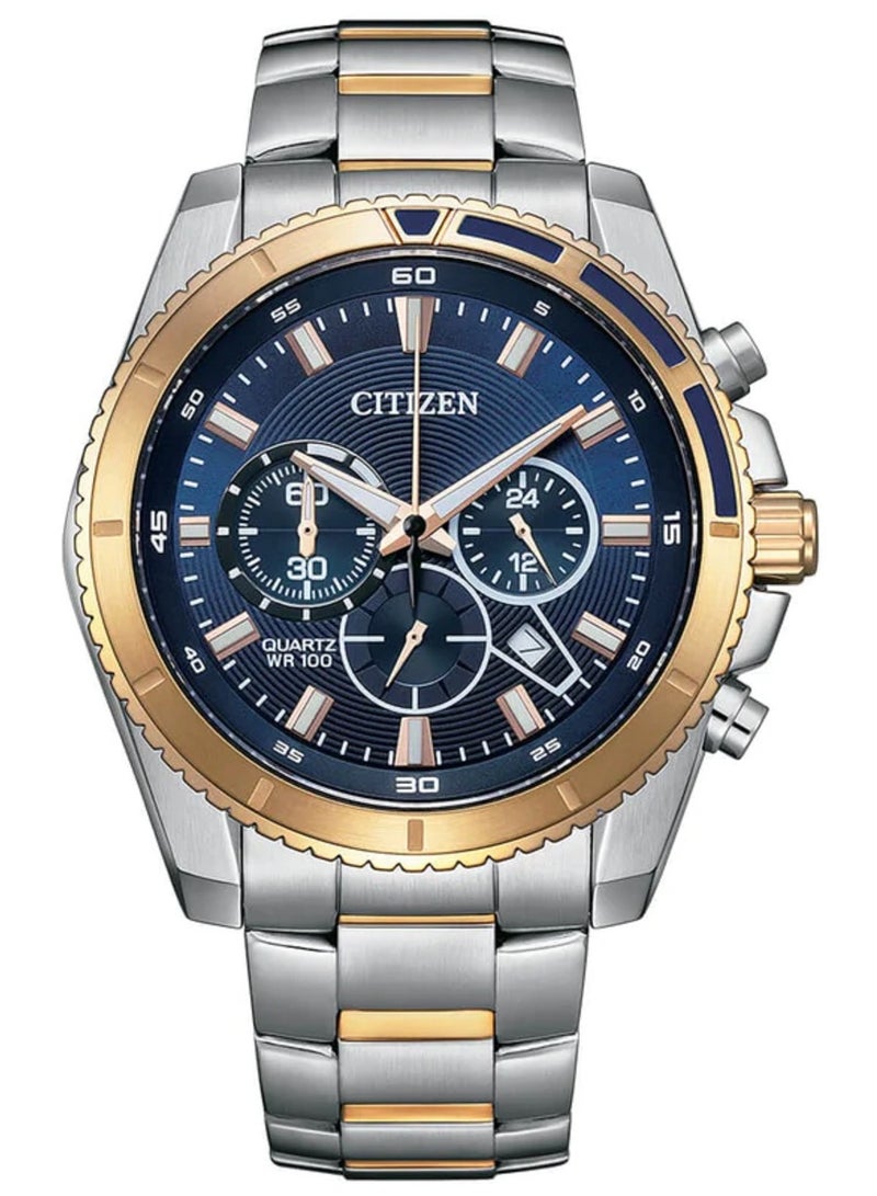 CITIZEN ساعة سيتيزن كوارتز 46.4 أنالوج بمينا زرقاء وستانلس ستيل للرجال - AN8206-53L، متعددة الألوان
