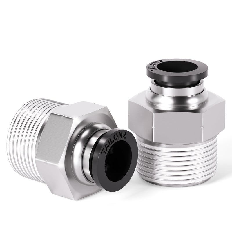 TAILONZ PNEUMATIC Male Straight 3/8 Inch Tube OD x 1/2 Inch NPT Thread Push to Connect Fittings PC-3/8-N4 (Pack of 10)