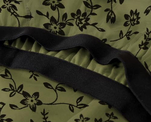 Reaowazo Skirts for Women Midi Long Length Dressy Casual Trendy Summer Tulle A-Line Floral High Waist Skirt Army Green XS - Image 5