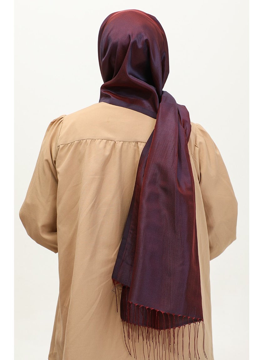 Sefa Merve - Tassel Taffeta Shawl 1267-24 Dark Plum - Image 1